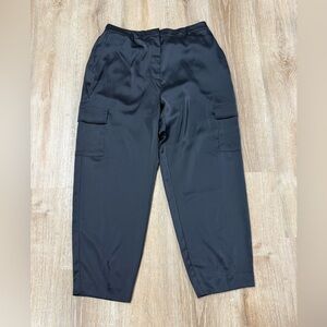 Nicole Miller Black Satin Cargo Ankle Pants XL NWT